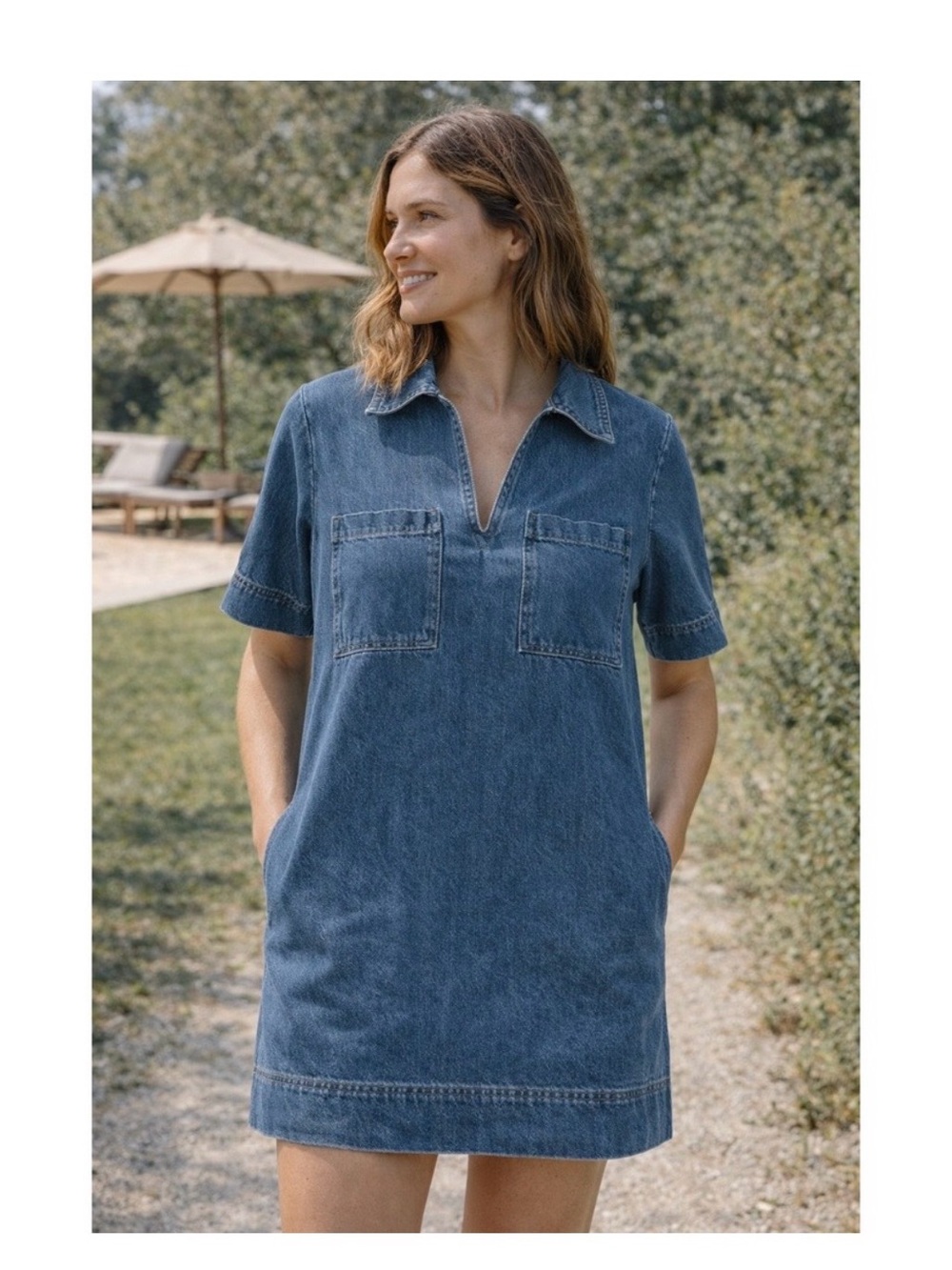 Olivaceous Chocolate Brown Short-Sleeve Denim Dress